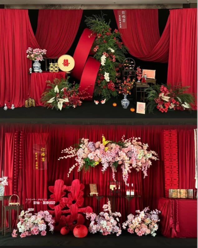 订婚宴红色花艺布置